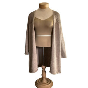 Kasper Cardigan Sweater Womens Large Tan Open Front Knit Lightweight Layering